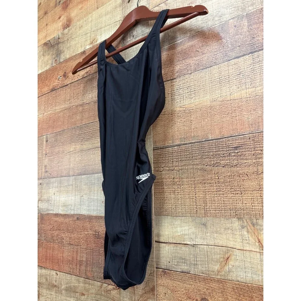 Speedo Womens PowerFlex Eco Black One-Piece Swimsuit Size 8/34